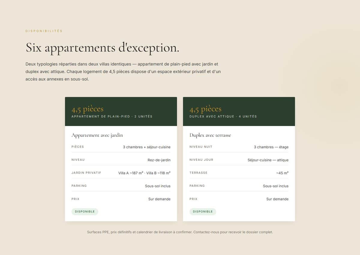 État des disponibilités des appartements sur le site Vista Aurum Gruyère